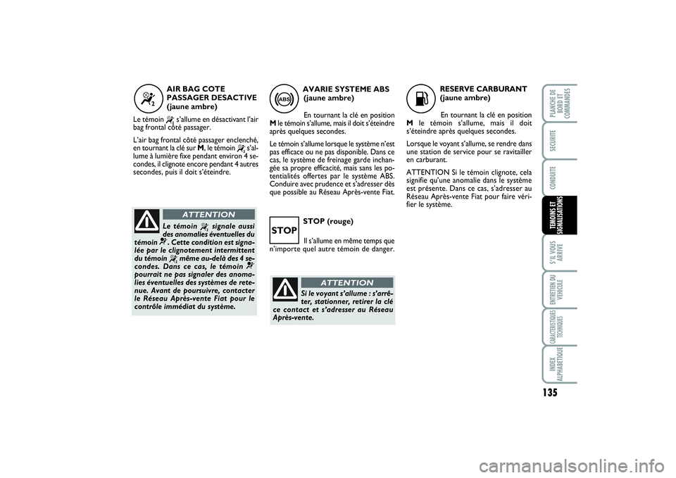 FIAT SCUDO 2015 Notice dentretien (in French) 135
S’IL VOUS
ARRIVEENTRETIEN DU
VEHICULECARACTERISTIQUES
TECHNIQUESINDEX
ALPHABETIQUEPLANCHE DE
BORD ET
COMMANDESSECURITECONDUITETEMOINS ET
SIGNALISATIONS
STOP (rouge)
Il s’allume en même temps FIAT SCUDO 2015 Notice dentretien (in French) 135
S’IL VOUS
ARRIVEENTRETIEN DU
VEHICULECARACTERISTIQUES
TECHNIQUESINDEX
ALPHABETIQUEPLANCHE DE
BORD ET
COMMANDESSECURITECONDUITETEMOINS ET
SIGNALISATIONS
STOP (rouge)
Il s’allume en même temps