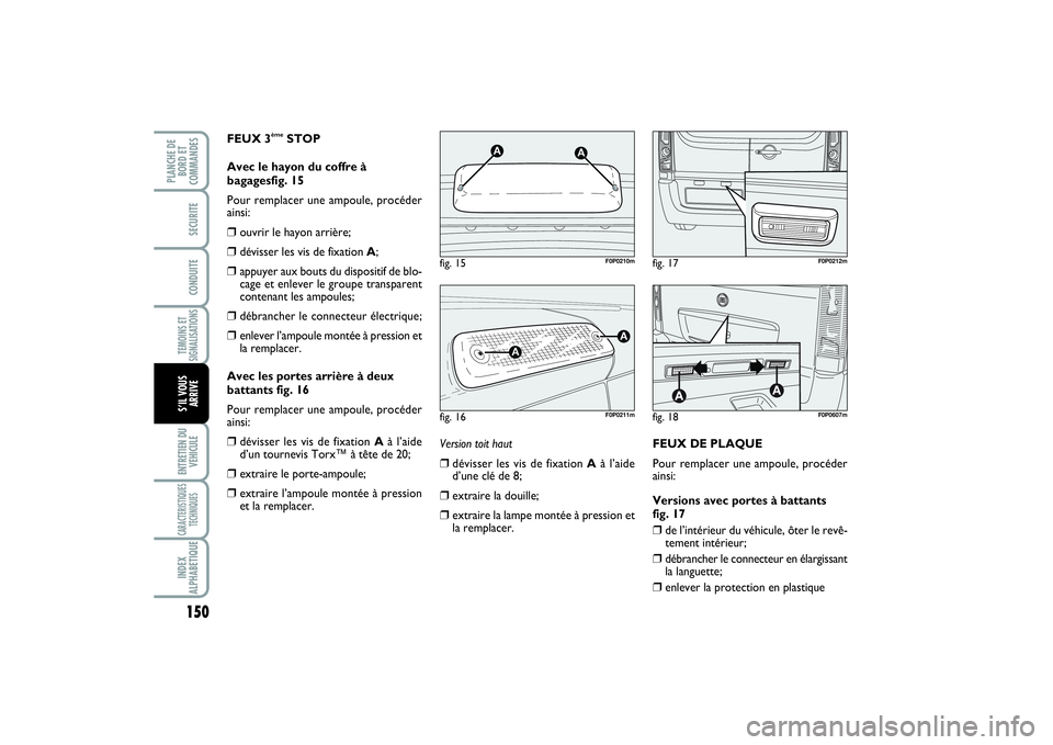 FIAT SCUDO 2015 Notice dentretien (in French) 150TEMOINS ET
SIGNALISATIONSENTRETIEN DU
VEHICULECARACTERISTIQUES
TECHNIQUESINDEX
ALPHABETIQUEPLANCHE DE
BORD ET
COMMANDES
SECURITECONDUITES’IL VOUS
ARRIVE
Version toit haut❒
dévisser les vis de FIAT SCUDO 2015 Notice dentretien (in French) 150TEMOINS ET
SIGNALISATIONSENTRETIEN DU
VEHICULECARACTERISTIQUES
TECHNIQUESINDEX
ALPHABETIQUEPLANCHE DE
BORD ET
COMMANDES
SECURITECONDUITES’IL VOUS
ARRIVE
Version toit haut❒
dévisser les vis de