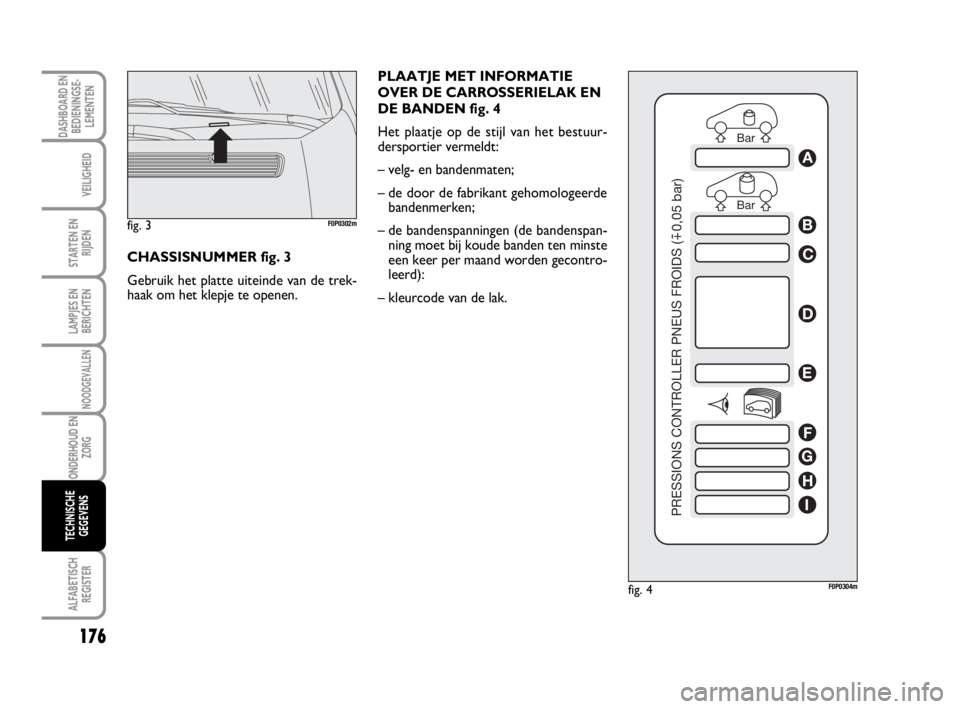 FIAT SCUDO 2010 Instructieboek (in Dutch) 176
LAMPJES EN
BERICHTEN
ALFABETISCH
REGISTER
DASHBOARD EN
BEDIENINGSE-
LEMENTEN
VEILIGHEID
STARTEN EN
RIJDEN
NOODGEVALLEN
ONDERHOUD EN
ZORG
TECHNISCHE
GEGEVENS
PLAATJE MET INFORMATIE
OVER DE CARROSSE FIAT SCUDO 2010 Instructieboek (in Dutch) 176
LAMPJES EN
BERICHTEN
ALFABETISCH
REGISTER
DASHBOARD EN
BEDIENINGSE-
LEMENTEN
VEILIGHEID
STARTEN EN
RIJDEN
NOODGEVALLEN
ONDERHOUD EN
ZORG
TECHNISCHE
GEGEVENS
PLAATJE MET INFORMATIE
OVER DE CARROSSE
