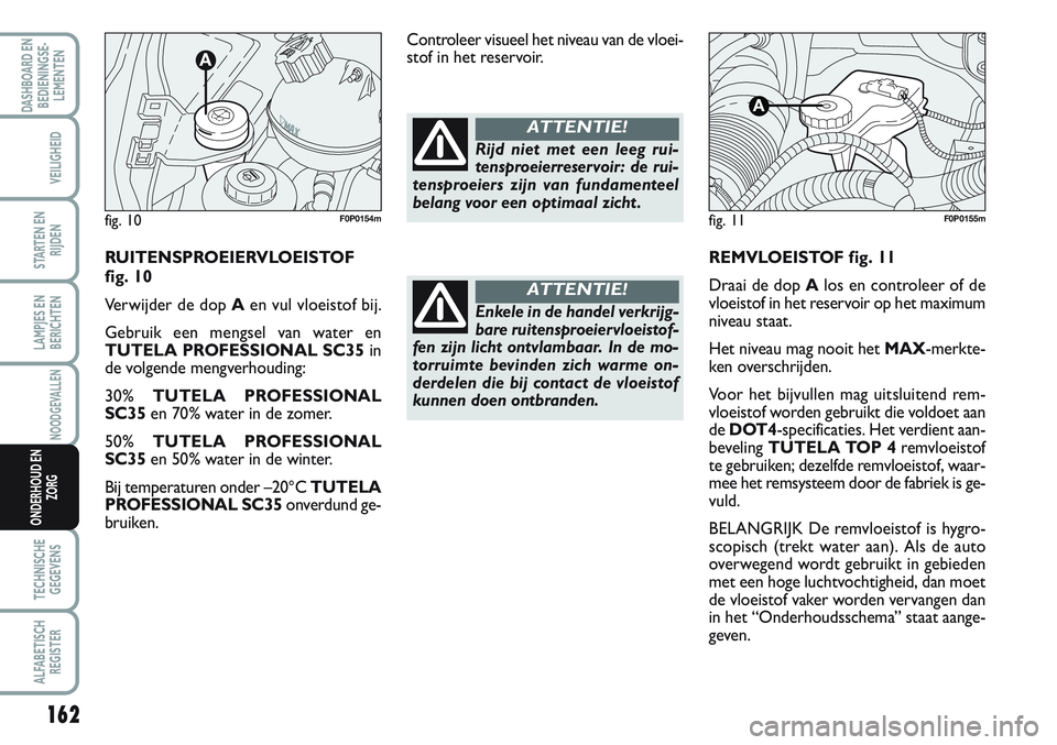 FIAT SCUDO 2012 Instructieboek (in Dutch) 162
LAMPJES EN
BERICHTEN
TECHNISCHE
GEGEVENS
ALFABETISCH
REGISTER
DASHBOARD EN
BEDIENINGSE-
LEMENTEN
VEILIGHEID
STARTEN EN
RIJDEN
NOODGEVALLEN
ONDERHOUD EN
ZORG
REMVLOEISTOF fig. 11
Draai de dop Alos FIAT SCUDO 2012 Instructieboek (in Dutch) 162
LAMPJES EN
BERICHTEN
TECHNISCHE
GEGEVENS
ALFABETISCH
REGISTER
DASHBOARD EN
BEDIENINGSE-
LEMENTEN
VEILIGHEID
STARTEN EN
RIJDEN
NOODGEVALLEN
ONDERHOUD EN
ZORG
REMVLOEISTOF fig. 11
Draai de dop Alos