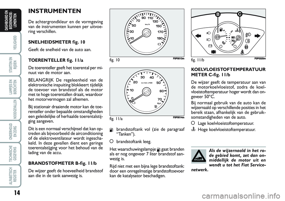FIAT SCUDO 2012 Instructieboek (in Dutch) 14
VEILIGHEID
STARTEN EN
RIJDEN
LAMPJES EN
BERICHTEN
NOODGEVALLEN
ONDERHOUD
EN ZORG
TECHNISCHE
GEGEVENS
ALFABETISCH
REGISTER
DASHBOARD EN
BEDIENINGSE-
LEMENTEN
INSTRUMENTEN
De achtergrondkleur en de v FIAT SCUDO 2012 Instructieboek (in Dutch) 14
VEILIGHEID
STARTEN EN
RIJDEN
LAMPJES EN
BERICHTEN
NOODGEVALLEN
ONDERHOUD
EN ZORG
TECHNISCHE
GEGEVENS
ALFABETISCH
REGISTER
DASHBOARD EN
BEDIENINGSE-
LEMENTEN
INSTRUMENTEN
De achtergrondkleur en de v