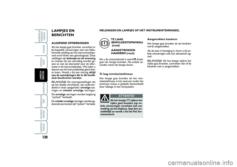 FIAT SCUDO 2015 Instructieboek (in Dutch) 130NOODGEVALLENONDERHOUD EN
ZORGTECHNISCHE
GEGEVENSALFABETISCH
REGISTERDASHBOARD EN
BEDIENINGSE-
LEMENTEN
VEILIGHEIDSTARTEN EN
RIJDENLAMPJES EN
BERICHTEN
LAMPJES EN
BERICHTENALGEMENE OPMERKINGEN
Als h FIAT SCUDO 2015 Instructieboek (in Dutch) 130NOODGEVALLENONDERHOUD EN
ZORGTECHNISCHE
GEGEVENSALFABETISCH
REGISTERDASHBOARD EN
BEDIENINGSE-
LEMENTEN
VEILIGHEIDSTARTEN EN
RIJDENLAMPJES EN
BERICHTEN
LAMPJES EN
BERICHTENALGEMENE OPMERKINGEN
Als h