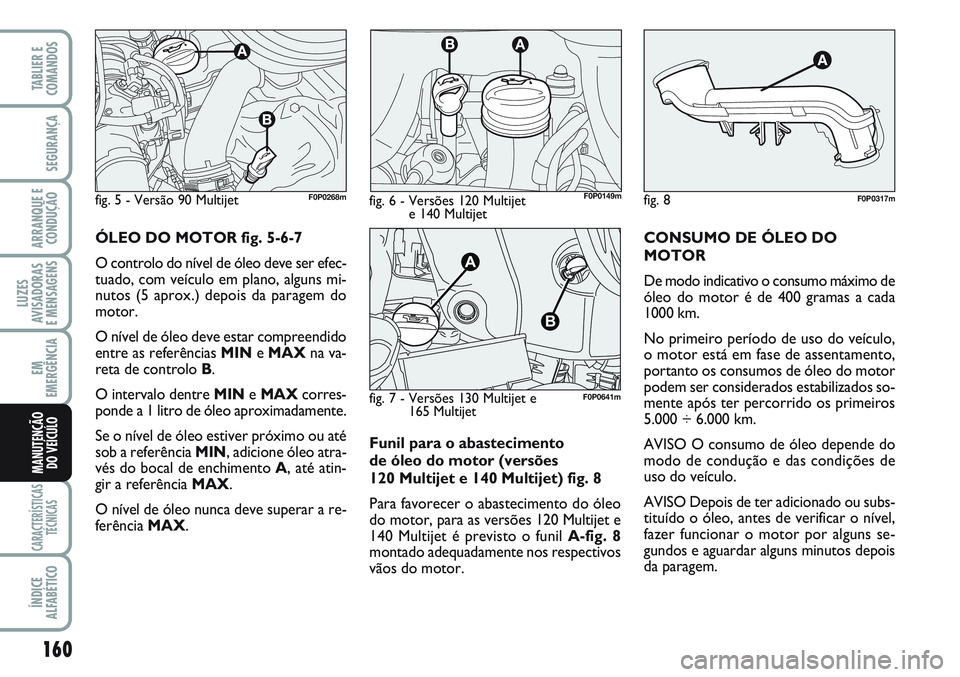 FIAT SCUDO 2012 Manual de Uso e Manutenção (in Portuguese) Funil para o abastecimento
de óleo do motor (versões
120 Multijet e 140 Multijet) fig. 8
Para favorecer o abastecimento do óleo
do motor, para as versões 120 Multijet e
140 Multijet é previsto FIAT SCUDO 2012 Manual de Uso e Manutenção (in Portuguese) Funil para o abastecimento
de óleo do motor (versões
120 Multijet e 140 Multijet) fig. 8
Para favorecer o abastecimento do óleo
do motor, para as versões 120 Multijet e
140 Multijet é previsto