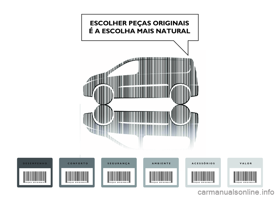 FIAT SCUDO 2012  Manual de Uso e Manutenção (in Portuguese) ESCOLHER PEÇAS ORIGINAIS
É A ESCOLHA MAIS NATURAL
DESEMPENHO
PEÇAS ORIGINAIS
CONFORTO
PEÇAS ORIGINAIS
SEGURANÇA
PEÇAS ORIGINAIS
AMBIENTE
PEÇAS ORIGINAIS
VALOR
PEÇAS ORIGINAIS
ACESSÓRIOS
PEÇA