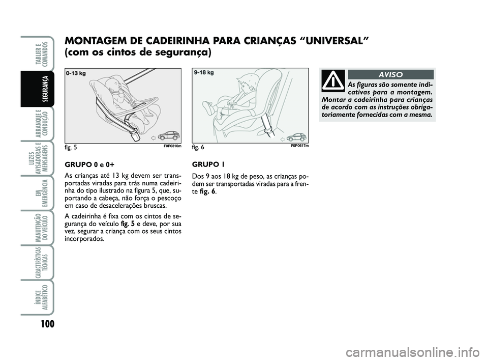 FIAT SCUDO 2013 Manual de Uso e Manutenção (in Portuguese) 100
ARRANQUE E
CONDUÇÃO
LUZES
AVISADORAS E
MENSAGENS
EM
EMERGÊNCIA
MANUTENÇÃO
DO VEÍCULO
CARACTERÍSTICAS
TÉCNICAS
ÍNDICE
ALFABÉTICO
TABLIER E
COMANDOS
SEGURANÇA
GRUPO 0 e 0+
As crianças FIAT SCUDO 2013 Manual de Uso e Manutenção (in Portuguese) 100
ARRANQUE E
CONDUÇÃO
LUZES
AVISADORAS E
MENSAGENS
EM
EMERGÊNCIA
MANUTENÇÃO
DO VEÍCULO
CARACTERÍSTICAS
TÉCNICAS
ÍNDICE
ALFABÉTICO
TABLIER E
COMANDOS
SEGURANÇA
GRUPO 0 e 0+
As crianças