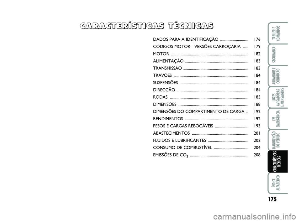 FIAT SCUDO 2013 Manual de Uso e Manutenção (in Portuguese) DADOS PARA A IDENTIFICAÇÃO .............................. 176
CÓDIGOS MOTOR - VERSÕES CARROÇARIA ...... 179
MOTOR ................................................................................ FIAT SCUDO 2013 Manual de Uso e Manutenção (in Portuguese) DADOS PARA A IDENTIFICAÇÃO .............................. 176
CÓDIGOS MOTOR - VERSÕES CARROÇARIA ...... 179
MOTOR ................................................................................