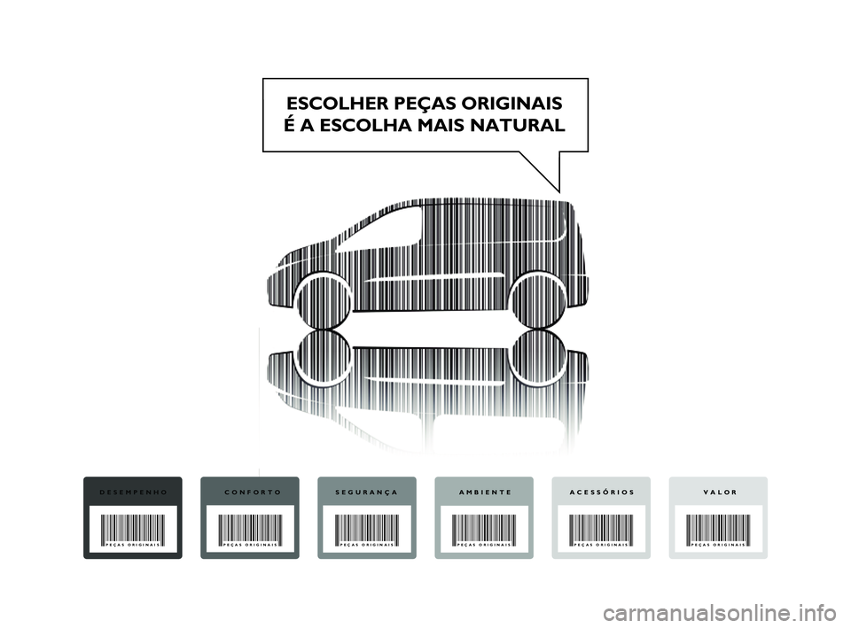 FIAT SCUDO 2013  Manual de Uso e Manutenção (in Portuguese) ESCOLHER PEÇAS ORIGINAIS
É A ESCOLHA MAIS NATURAL
DESEMPENHO
PEÇAS ORIGINAIS
CONFORTO
PEÇAS ORIGINAIS
SEGURANÇA
PEÇAS ORIGINAIS
AMBIENTE
PEÇAS ORIGINAIS
VALOR
PEÇAS ORIGINAIS
ACESSÓRIOS
PEÇA