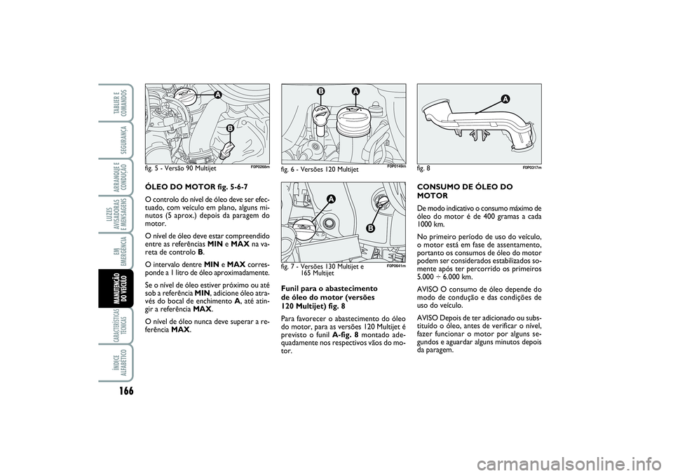 FIAT SCUDO 2015 Manual de Uso e Manutenção (in Portuguese) Funil para o abastecimento
de óleo do motor (versões
120 Multijet) fig. 8
Para favorecer o abastecimento do óleo
do motor, para as versões 120 Multijet é
previsto o funil A-fig. 8montado ade-
q FIAT SCUDO 2015 Manual de Uso e Manutenção (in Portuguese) Funil para o abastecimento
de óleo do motor (versões
120 Multijet) fig. 8
Para favorecer o abastecimento do óleo
do motor, para as versões 120 Multijet é
previsto o funil A-fig. 8montado ade-
q
