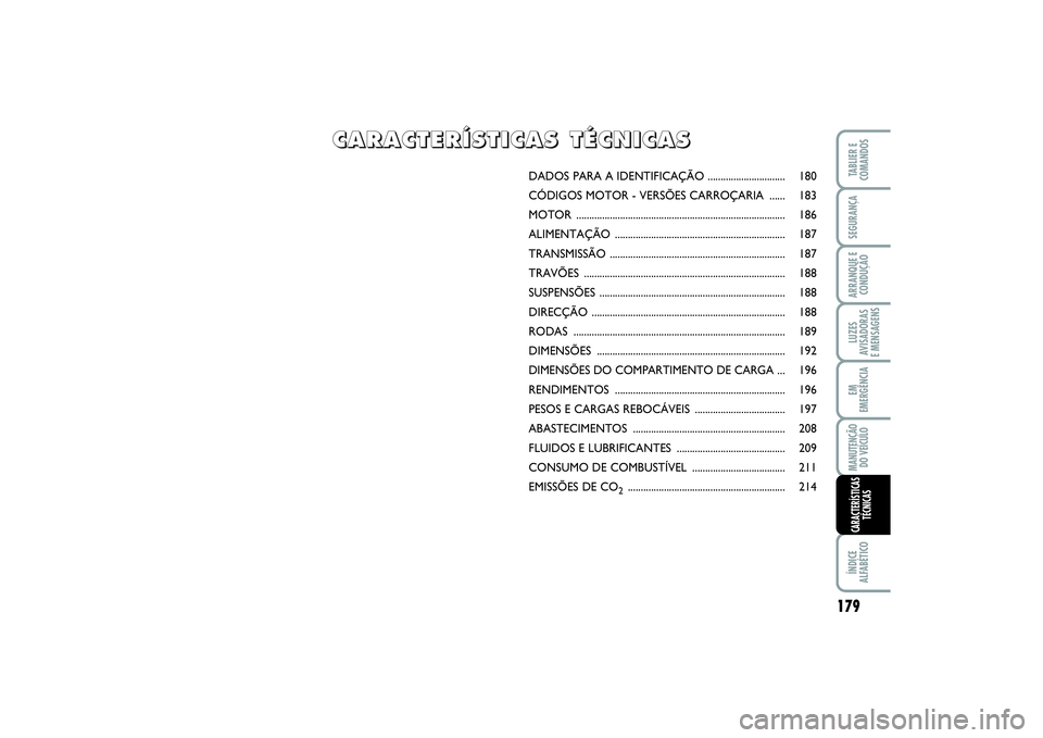 FIAT SCUDO 2015 Manual de Uso e Manutenção (in Portuguese) DADOS PARA A IDENTIFICAÇÃO .............................. 180
CÓDIGOS MOTOR - VERSÕES CARROÇARIA ...... 183
MOTOR ................................................................................ FIAT SCUDO 2015 Manual de Uso e Manutenção (in Portuguese) DADOS PARA A IDENTIFICAÇÃO .............................. 180
CÓDIGOS MOTOR - VERSÕES CARROÇARIA ...... 183
MOTOR ................................................................................