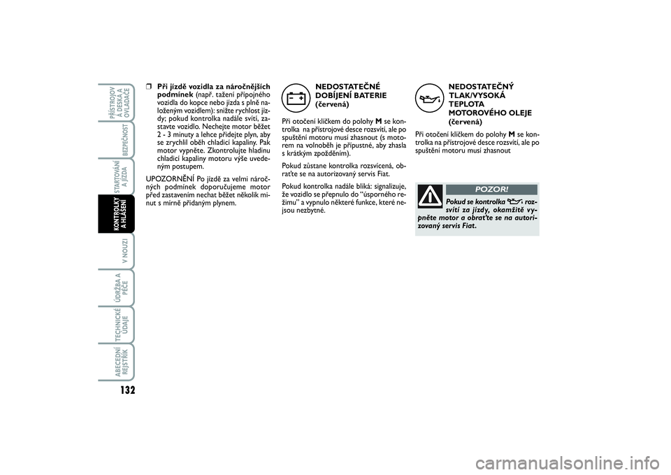 FIAT SCUDO 2016  Návod k použití a údržbě (in Czech) NEDOSTATEČNÝ
TLAK/VYSOKÁ
TEPLOTA
MOTOROVÉHO OLEJE
(červená)
Při otočení klíčkem do polohy Mse kon-
trolka na přístrojové desce rozsvítí, ale po
spuštění motoru musí zhasnout
v
Poku