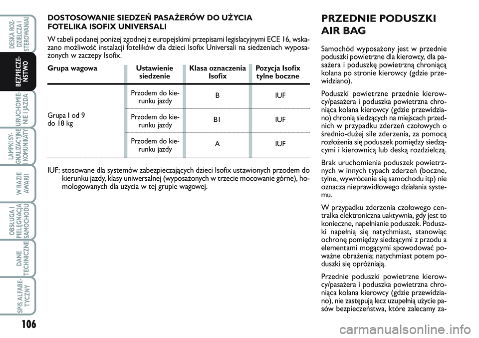 FIAT SCUDO 2012 Instrukcja obsługi (in Polish) PRZEDNIE PODUSZKI
AIR BAG
Samochód wyposażony jest w przednie
poduszki powietrzne dla kierowcy, dla pa-
sażera i poduszkę powietrzną chroniącą
kolana po stronie kierowcy (gdzie prze-
widziano). FIAT SCUDO 2012 Instrukcja obsługi (in Polish) PRZEDNIE PODUSZKI
AIR BAG
Samochód wyposażony jest w przednie
poduszki powietrzne dla kierowcy, dla pa-
sażera i poduszkę powietrzną chroniącą
kolana po stronie kierowcy (gdzie prze-
widziano).