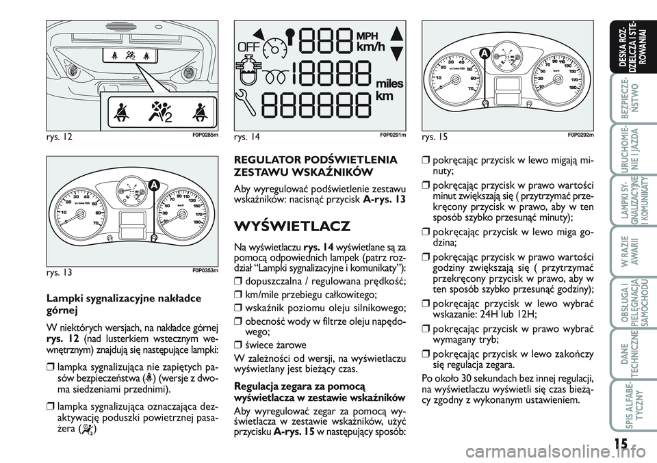 FIAT SCUDO 2012 Instrukcja obsługi (in Polish) Lampki sygnalizacyjne nakładce
górnej
W niektórych wersjach, na nakładce górnej
rys. 12(nad lusterkiem wstecznym we-
wnętrznym) znajdują się następujące lampki:
❒lampka sygnalizująca nie FIAT SCUDO 2012 Instrukcja obsługi (in Polish) Lampki sygnalizacyjne nakładce
górnej
W niektórych wersjach, na nakładce górnej
rys. 12(nad lusterkiem wstecznym we-
wnętrznym) znajdują się następujące lampki:
❒lampka sygnalizująca nie