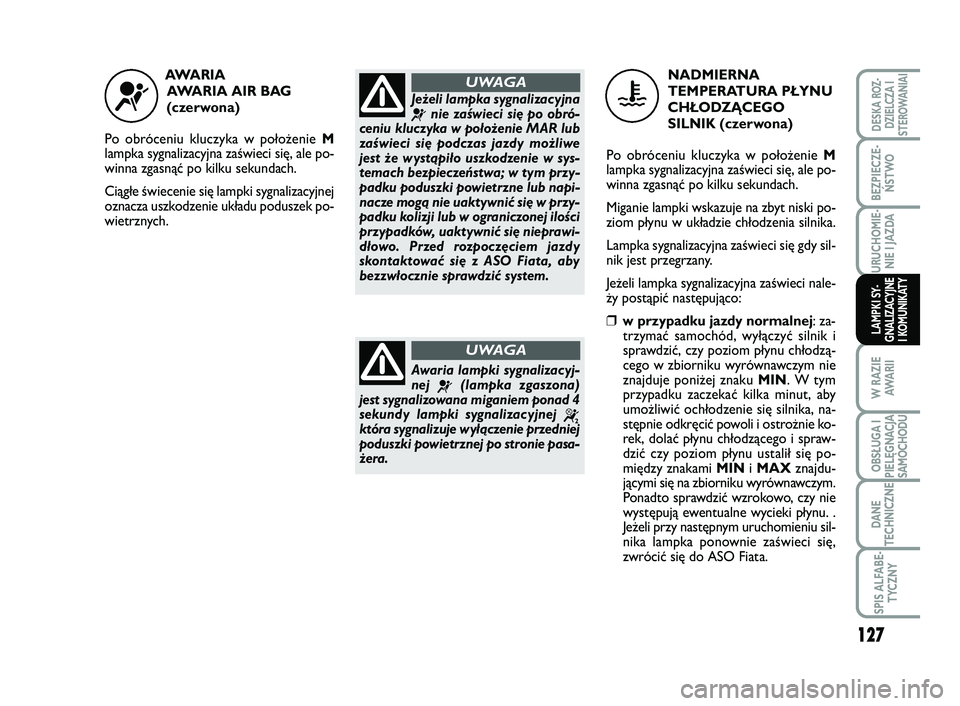 FIAT SCUDO 2013 Instrukcja obsługi (in Polish) 127
BEZPIECZE-
ŃSTWO
URUCHOMIE-
NIE I JAZDA
W RAZIE
AWA R I I
OBSŁUGA I
PIELĘGNACJA
SAMOCHODU
DANE
TECHNICZNE
SPIS ALFABE-
TYCZNY
DESKA ROZ-
DZIELCZA I
STEROWANIAI
LAMPKI SY-
GNALIZACYJNE
I KOMUNIK FIAT SCUDO 2013 Instrukcja obsługi (in Polish) 127
BEZPIECZE-
ŃSTWO
URUCHOMIE-
NIE I JAZDA
W RAZIE
AWA R I I
OBSŁUGA I
PIELĘGNACJA
SAMOCHODU
DANE
TECHNICZNE
SPIS ALFABE-
TYCZNY
DESKA ROZ-
DZIELCZA I
STEROWANIAI
LAMPKI SY-
GNALIZACYJNE
I KOMUNIK