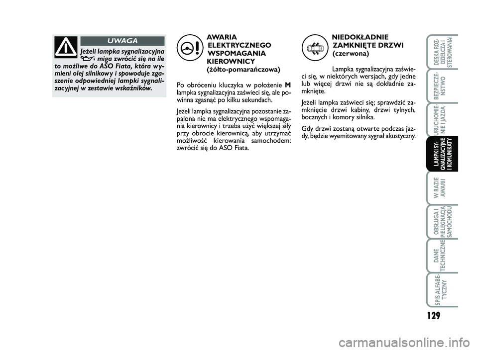 FIAT SCUDO 2013 Instrukcja obsługi (in Polish) 129
BEZPIECZE-
ŃSTWO
URUCHOMIE-
NIE I JAZDA
W RAZIE
AWA R I I
OBSŁUGA I
PIELĘGNACJA
SAMOCHODU
DANE
TECHNICZNE
SPIS ALFABE-
TYCZNY
DESKA ROZ-
DZIELCZA I
STEROWANIAI
LAMPKI SY-
GNALIZACYJNE
I KOMUNIK FIAT SCUDO 2013 Instrukcja obsługi (in Polish) 129
BEZPIECZE-
ŃSTWO
URUCHOMIE-
NIE I JAZDA
W RAZIE
AWA R I I
OBSŁUGA I
PIELĘGNACJA
SAMOCHODU
DANE
TECHNICZNE
SPIS ALFABE-
TYCZNY
DESKA ROZ-
DZIELCZA I
STEROWANIAI
LAMPKI SY-
GNALIZACYJNE
I KOMUNIK