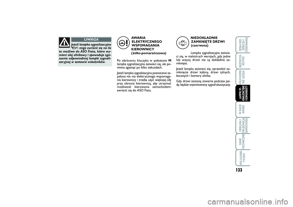 FIAT SCUDO 2014 Instrukcja obsługi (in Polish) 133
BEZPIECZE-
ŃSTWOURUCHOMIE-
NIE I JAZDAW RAZIE
AWA R I IOBSŁUGA I
PIELĘGNACJA
SAMOCHODUDANE
TECHNICZNESPIS ALFABE-
TYCZNYDESKA ROZ-
DZIELCZA I
STEROWANIAILAMPKI SY-
GNALIZACYJNE
I KOMUNIKATY
AWA FIAT SCUDO 2014 Instrukcja obsługi (in Polish) 133
BEZPIECZE-
ŃSTWOURUCHOMIE-
NIE I JAZDAW RAZIE
AWA R I IOBSŁUGA I
PIELĘGNACJA
SAMOCHODUDANE
TECHNICZNESPIS ALFABE-
TYCZNYDESKA ROZ-
DZIELCZA I
STEROWANIAILAMPKI SY-
GNALIZACYJNE
I KOMUNIKATY
AWA