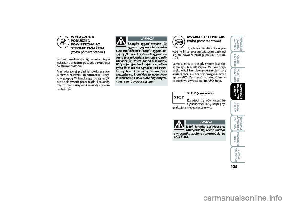 FIAT SCUDO 2014 Instrukcja obsługi (in Polish) 135
BEZPIECZE-
ŃSTWOURUCHOMIE-
NIE I JAZDAW RAZIE
AWA R I IOBSŁUGA I
PIELĘGNACJA
SAMOCHODUDANE
TECHNICZNESPIS ALFABE-
TYCZNYDESKA ROZ-
DZIELCZA I
STEROWANIAILAMPKI SY-
GNALIZACYJNE
I KOMUNIKATY
STO FIAT SCUDO 2014 Instrukcja obsługi (in Polish) 135
BEZPIECZE-
ŃSTWOURUCHOMIE-
NIE I JAZDAW RAZIE
AWA R I IOBSŁUGA I
PIELĘGNACJA
SAMOCHODUDANE
TECHNICZNESPIS ALFABE-
TYCZNYDESKA ROZ-
DZIELCZA I
STEROWANIAILAMPKI SY-
GNALIZACYJNE
I KOMUNIKATY
STO