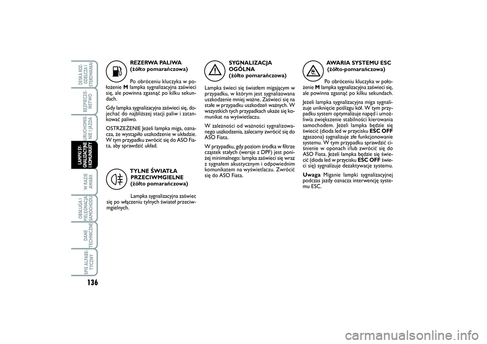 FIAT SCUDO 2014 Instrukcja obsługi (in Polish) 136BEZPIECZE-
ŃSTWOURUCHOMIE-
NIE I JAZDAW RAZIE
AWA R I IOBSŁUGA I
PIELĘGNACJA
SAMOCHODUDANE
TECHNICZNESPIS ALFABE-
TYCZNYDESKA ROZ-
DZIELCZA I
STEROWANIAILAMPKI SY-
GNALIZACYJNE
I KOMUNIKATY
K
RE FIAT SCUDO 2014 Instrukcja obsługi (in Polish) 136BEZPIECZE-
ŃSTWOURUCHOMIE-
NIE I JAZDAW RAZIE
AWA R I IOBSŁUGA I
PIELĘGNACJA
SAMOCHODUDANE
TECHNICZNESPIS ALFABE-
TYCZNYDESKA ROZ-
DZIELCZA I
STEROWANIAILAMPKI SY-
GNALIZACYJNE
I KOMUNIKATY
K
RE