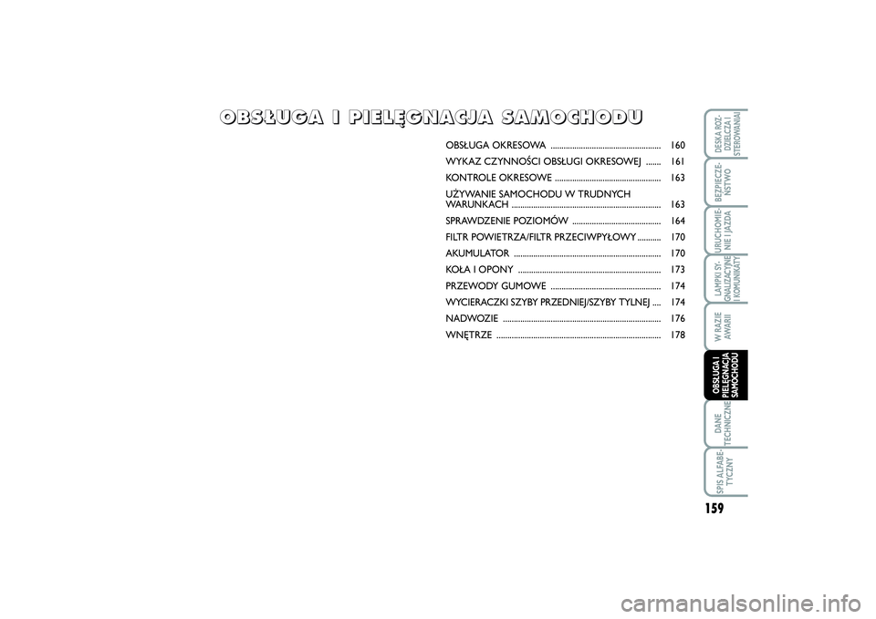 FIAT SCUDO 2014 Instrukcja obsługi (in Polish) OBSŁUGA OKRESOWA ................................................... 160
WYKAZ CZYNNOŚCI OBSŁUGI OKRESOWEJ ....... 161
KONTROLE OKRESOWE ................................................. 163
UŻYWA FIAT SCUDO 2014 Instrukcja obsługi (in Polish) OBSŁUGA OKRESOWA ................................................... 160
WYKAZ CZYNNOŚCI OBSŁUGI OKRESOWEJ ....... 161
KONTROLE OKRESOWE ................................................. 163
UŻYWA