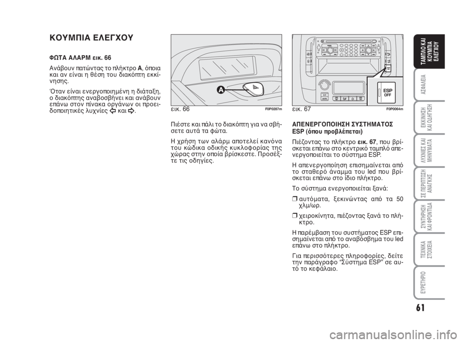 FIAT SCUDO 2010  ΒΙΒΛΙΟ ΧΡΗΣΗΣ ΚΑΙ ΣΥΝΤΗΡΗΣΗΣ (in Greek) 61
ΑΣΦΑΛΕΙΑ
ΕΚΚΙΝΗΣΗ 
ΚΑΙ ΟΔΗΓΗΣΗ
ΛΥΧΝΙΕΣ ΚΑΙ
ΜΗΝΥΜΑΤΑ
ΣΕ ΠΕΡΙΠΤΩΣΗ
ΑΝΑΓΚΗΣ
ΣΥΝΤΗΡΗΣΗ 
ΚΑΙ ΦΡΟΝΤΙΔΑ
ΤΕΧΝΙΚΑ
Σ�