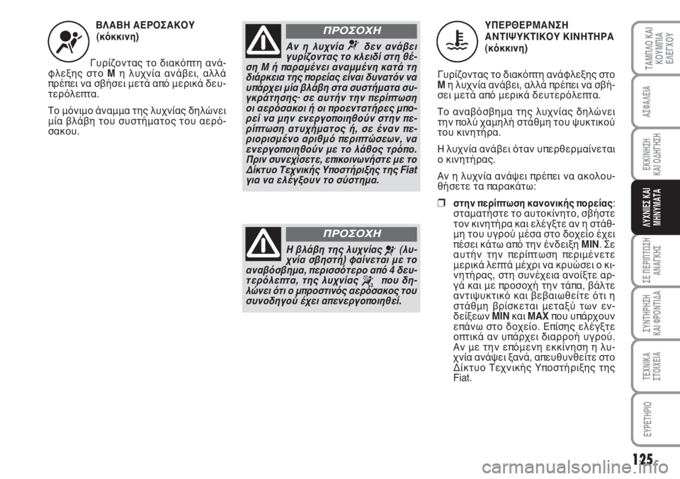 FIAT SCUDO 2011 ΒΙΒΛΙΟ ΧΡΗΣΗΣ ΚΑΙ ΣΥΝΤΗΡΗΣΗΣ (in Greek) 125
ΣΕ ΠΕΡΙΠΤΩΣΗ
ΑΝΑΓΚΗΣ
ΣΥΝΤΗΡΗΣΗ
ΚΑΙ ΦΡΟΝΤΙΔΑ
ΤΕΧΝΙΚΑ
ΣΤΟΙΧΕΙΑ
EYPETHPIO
ΤΑΜΠΛΟ ΚΑΙ
ΚΟΥΜΠΙΑ
ΕΛΕΓΧΟΥ
ΑΣΦΑΛΕΙΑ
ΕΚ FIAT SCUDO 2011 ΒΙΒΛΙΟ ΧΡΗΣΗΣ ΚΑΙ ΣΥΝΤΗΡΗΣΗΣ (in Greek) 125
ΣΕ ΠΕΡΙΠΤΩΣΗ
ΑΝΑΓΚΗΣ
ΣΥΝΤΗΡΗΣΗ
ΚΑΙ ΦΡΟΝΤΙΔΑ
ΤΕΧΝΙΚΑ
ΣΤΟΙΧΕΙΑ
EYPETHPIO
ΤΑΜΠΛΟ ΚΑΙ
ΚΟΥΜΠΙΑ
ΕΛΕΓΧΟΥ
ΑΣΦΑΛΕΙΑ
ΕΚ