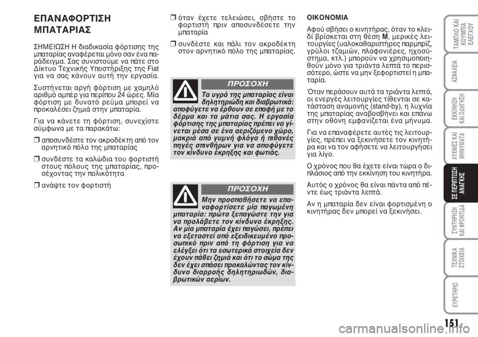 FIAT SCUDO 2011 ΒΙΒΛΙΟ ΧΡΗΣΗΣ ΚΑΙ ΣΥΝΤΗΡΗΣΗΣ (in Greek) 151
ΛΥΧΝΙΕΣ ΚΑΙ
ΜΗΝΥΜΑΤΑ
ΣΥΝΤΗΡΗΣΗ
ΚΑΙ ΦΡΟΝΤΙΔΑ
ΤΕΧΝΙΚΑ
ΣΤΟΙΧΕΙΑ
EYPETHPIO
ΤΑΜΠΛΟ ΚΑΙ
ΚΟΥΜΠΙΑ
ΕΛΕΓΧΟΥ
ΑΣΦΑΛΕΙΑ
ΕΚ FIAT SCUDO 2011 ΒΙΒΛΙΟ ΧΡΗΣΗΣ ΚΑΙ ΣΥΝΤΗΡΗΣΗΣ (in Greek) 151
ΛΥΧΝΙΕΣ ΚΑΙ
ΜΗΝΥΜΑΤΑ
ΣΥΝΤΗΡΗΣΗ
ΚΑΙ ΦΡΟΝΤΙΔΑ
ΤΕΧΝΙΚΑ
ΣΤΟΙΧΕΙΑ
EYPETHPIO
ΤΑΜΠΛΟ ΚΑΙ
ΚΟΥΜΠΙΑ
ΕΛΕΓΧΟΥ
ΑΣΦΑΛΕΙΑ
ΕΚ