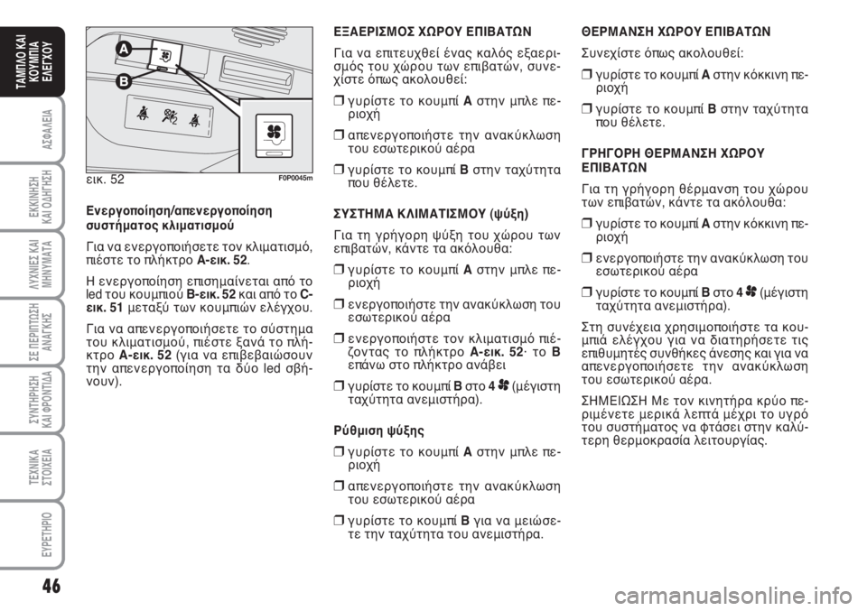FIAT SCUDO 2011  ΒΙΒΛΙΟ ΧΡΗΣΗΣ ΚΑΙ ΣΥΝΤΗΡΗΣΗΣ (in Greek) 46
ΑΣΦΑΛΕΙΑ
ΕΚΚΙΝΗΣΗ 
ΚΑΙ ΟΔΗΓΗΣΗ
ΛΥΧΝΙΕΣ ΚΑΙ
ΜΗΝΥΜΑΤΑ
ΣΕ ΠΕΡΙΠΤΩΣΗ
ΑΝΑΓΚΗΣ
ΣΥΝΤΗΡΗΣΗ 
ΚΑΙ ΦΡΟΝΤΙΔΑ
ΤΕΧΝΙΚΑ
Σ�