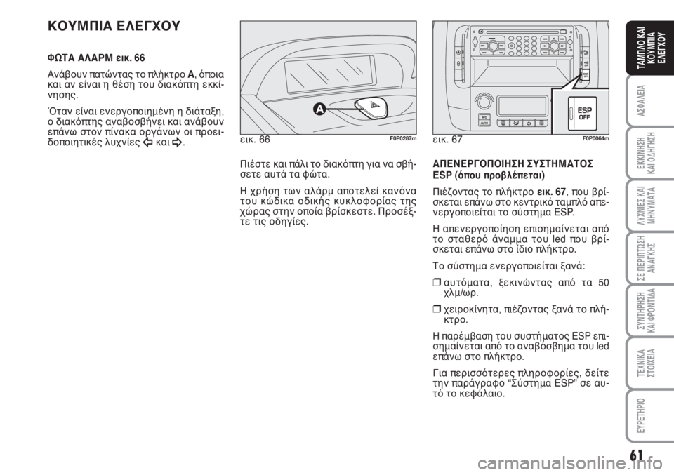 FIAT SCUDO 2011 ΒΙΒΛΙΟ ΧΡΗΣΗΣ ΚΑΙ ΣΥΝΤΗΡΗΣΗΣ (in Greek) 61
ΑΣΦΑΛΕΙΑ
ΕΚΚΙΝΗΣΗ
ΚΑΙ ΟΔΗΓΗΣΗ
ΛΥΧΝΙΕΣ ΚΑΙ
ΜΗΝΥΜΑΤΑ
ΣΕ ΠΕΡΙΠΤΩΣΗ
ΑΝΑΓΚΗΣ
ΣΥΝΤΗΡΗΣΗ
ΚΑΙ ΦΡΟΝΤΙΔΑ
ΤΕΧΝΙΚΑ
Σ FIAT SCUDO 2011 ΒΙΒΛΙΟ ΧΡΗΣΗΣ ΚΑΙ ΣΥΝΤΗΡΗΣΗΣ (in Greek) 61
ΑΣΦΑΛΕΙΑ
ΕΚΚΙΝΗΣΗ
ΚΑΙ ΟΔΗΓΗΣΗ
ΛΥΧΝΙΕΣ ΚΑΙ
ΜΗΝΥΜΑΤΑ
ΣΕ ΠΕΡΙΠΤΩΣΗ
ΑΝΑΓΚΗΣ
ΣΥΝΤΗΡΗΣΗ
ΚΑΙ ΦΡΟΝΤΙΔΑ
ΤΕΧΝΙΚΑ
Σ