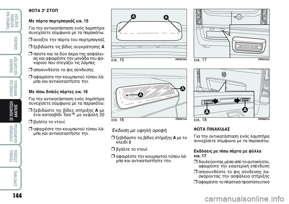 FIAT SCUDO 2012  ΒΙΒΛΙΟ ΧΡΗΣΗΣ ΚΑΙ ΣΥΝΤΗΡΗΣΗΣ (in Greek) 144
ΛΥΧΝΙΕΣ ΚΑΙ
ΜΗΝΥΜΑΤΑ
ΣΥΝΤΗΡΗΣΗ 
ΚΑΙ ΦΡΟΝΤΙΔΑ
ΤΕΧΝΙΚΑ
ΣΤΟΙΧΕΙΑ
EYPETHPIO
ΤΑΜΠΛΟ ΚΑΙ
ΚΟΥΜΠΙΑ
ΕΛΕΓΧΟΥ
ΑΣΦΑΛΕΙΑ
ΕΚ