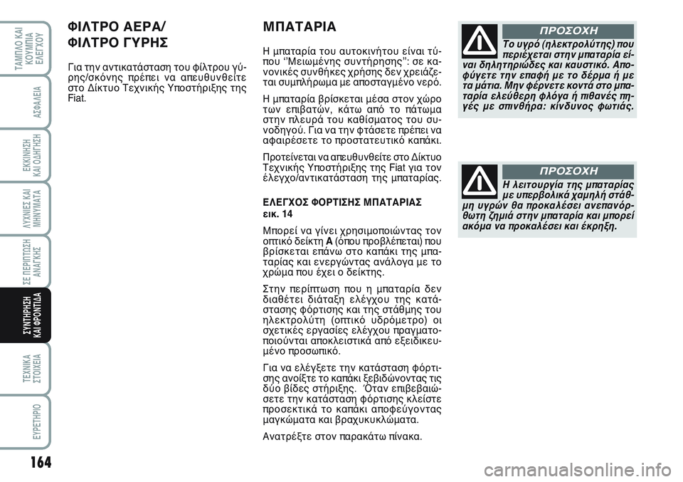FIAT SCUDO 2012  ΒΙΒΛΙΟ ΧΡΗΣΗΣ ΚΑΙ ΣΥΝΤΗΡΗΣΗΣ (in Greek) 164
ΛΥΧΝΙΕΣ ΚΑΙ
ΜΗΝΥΜΑΤΑ
ΤΕΧΝΙΚΑ
ΣΤΟΙΧΕΙΑ
EYPETHPIO
ΤΑΜΠΛΟ ΚΑΙ
ΚΟΥΜΠΙΑ
ΕΛΕΓΧΟΥ
ΑΣΦΑΛΕΙΑ
ΕΚΚΙΝΗΣΗ 
ΚΑΙ ΟΔΗΓΗΣΗ
ΣΕ Π