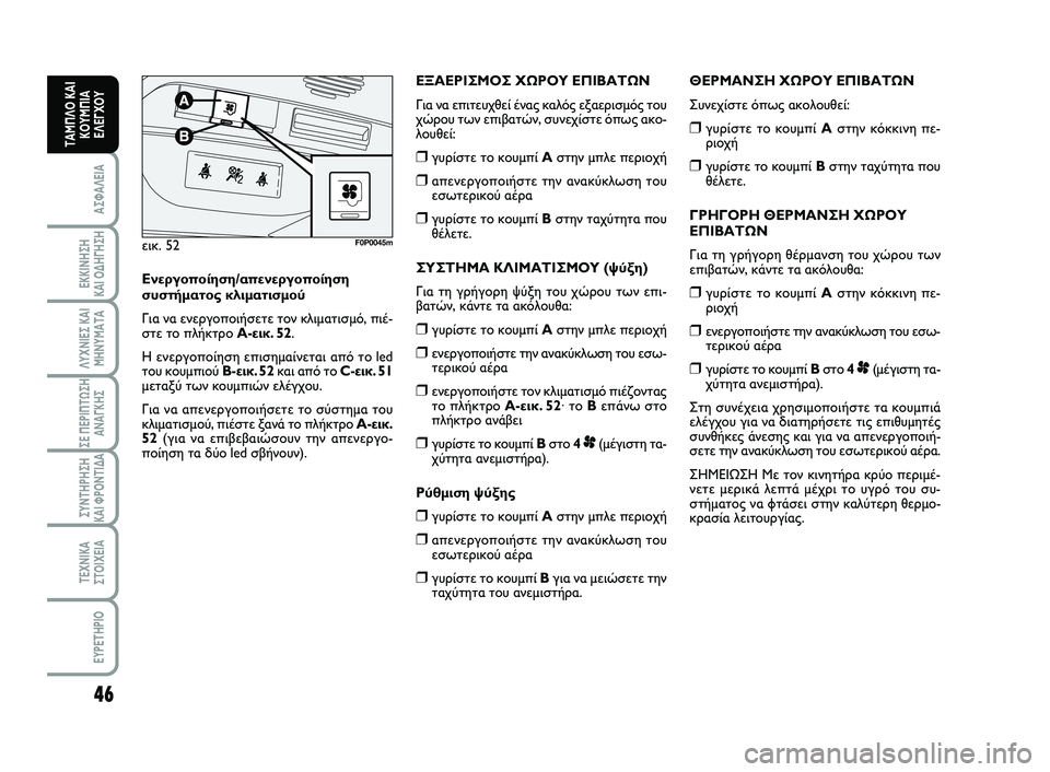 FIAT SCUDO 2013  ΒΙΒΛΙΟ ΧΡΗΣΗΣ ΚΑΙ ΣΥΝΤΗΡΗΣΗΣ (in Greek) 46
ΑΣΦΑΛΕΙΑ
ΕΚΚΙΝΗΣΗ 
ΚΑΙ ΟΔΗΓΗΣΗ
ΛΥΧΝΙΕΣ ΚΑΙ
ΜΗΝΥΜΑΤΑ
ΣΕ ΠΕΡΙΠΤΩΣΗ
ΑΝΑΓΚΗΣ
ΣΥΝΤΗΡΗΣΗ 
ΚΑΙ ΦΡΟΝΤΙΔΑ
ΤΕΧΝΙΚΑ
Σ�