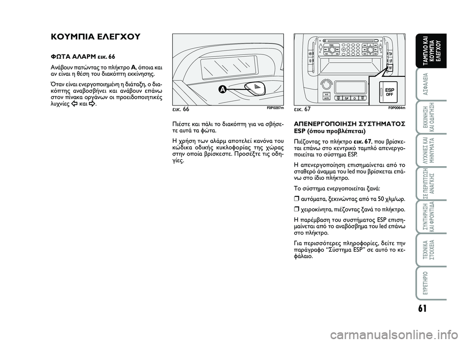 FIAT SCUDO 2013 ΒΙΒΛΙΟ ΧΡΗΣΗΣ ΚΑΙ ΣΥΝΤΗΡΗΣΗΣ (in Greek) 61
ΑΣΦΑΛΕΙΑ
ΕΚΚΙΝΗΣΗ
ΚΑΙ ΟΔΗΓΗΣΗ
ΛΥΧΝΙΕΣ ΚΑΙ
ΜΗΝΥΜΑΤΑ
ΣΕ ΠΕΡΙΠΤΩΣΗ
ΑΝΑΓΚΗΣ
ΣΥΝΤΗΡΗΣΗ
ΚΑΙ ΦΡΟΝΤΙΔΑ
ΤΕΧΝΙΚΑ
Σ FIAT SCUDO 2013 ΒΙΒΛΙΟ ΧΡΗΣΗΣ ΚΑΙ ΣΥΝΤΗΡΗΣΗΣ (in Greek) 61
ΑΣΦΑΛΕΙΑ
ΕΚΚΙΝΗΣΗ
ΚΑΙ ΟΔΗΓΗΣΗ
ΛΥΧΝΙΕΣ ΚΑΙ
ΜΗΝΥΜΑΤΑ
ΣΕ ΠΕΡΙΠΤΩΣΗ
ΑΝΑΓΚΗΣ
ΣΥΝΤΗΡΗΣΗ
ΚΑΙ ΦΡΟΝΤΙΔΑ
ΤΕΧΝΙΚΑ
Σ