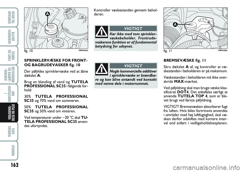 FIAT SCUDO 2012 Brugs- og vedligeholdelsesvejledning (in Danish) 162
KONTROL-
LAMPER OG
MEDDELELSER
TEKNISKE
D ATA
INDHOLD
KENDSKAB
TIIL BIILEN
SIKKERHEDS-
UDSTYR
START OG
KØRSEL
I
NØDSITUATIO-
NER
VEDLIGEHOL-
DELSE OG PLEJE
BREMSEVÆSKE fig. 11
Skru dækslet Aa FIAT SCUDO 2012 Brugs- og vedligeholdelsesvejledning (in Danish) 162
KONTROL-
LAMPER OG
MEDDELELSER
TEKNISKE
D ATA
INDHOLD
KENDSKAB
TIIL BIILEN
SIKKERHEDS-
UDSTYR
START OG
KØRSEL
I
NØDSITUATIO-
NER
VEDLIGEHOL-
DELSE OG PLEJE
BREMSEVÆSKE fig. 11
Skru dækslet Aa
