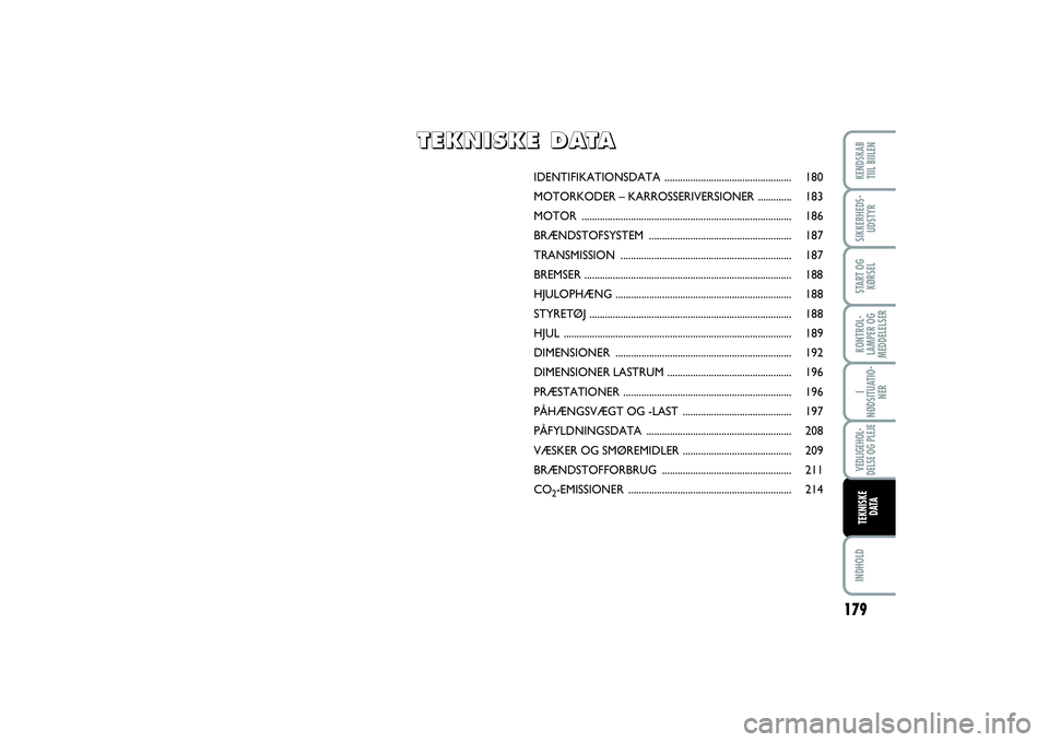 FIAT SCUDO 2015 Brugs- og vedligeholdelsesvejledning (in Danish) IDENTIFIKATIONSDATA ................................................. 180
MOTORKODER – KARROSSERIVERSIONER ............. 183
MOTOR ................................................................... FIAT SCUDO 2015 Brugs- og vedligeholdelsesvejledning (in Danish) IDENTIFIKATIONSDATA ................................................. 180
MOTORKODER – KARROSSERIVERSIONER ............. 183
MOTOR ...................................................................