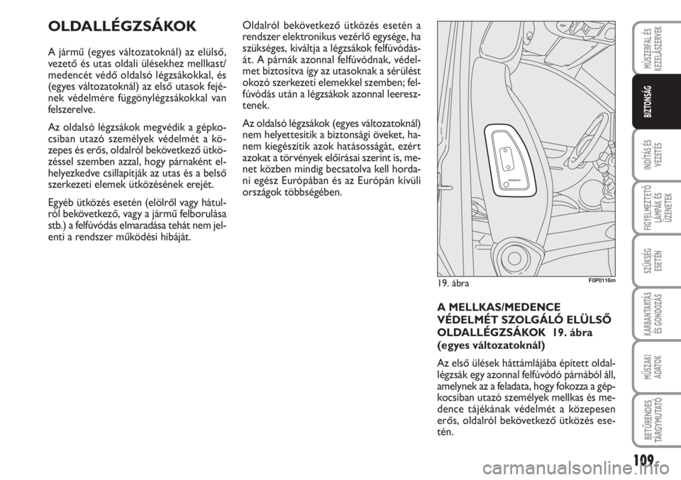 FIAT SCUDO 2011 Kezelési és karbantartási útmutató (in Hungarian) 109
INDÍTÁS ÉS
VEZETÉS
FIGYELMEZTETŐ
LÁMPÁK ÉS
ÜZENETEK
SZÜKSÉG
ESETÉN
KARBANTARTÁS
ÉS GONDOZÁS
MŰSZAKI
ADATOK
BETŰRENDES
TÁ R G Y M U TAT Ó
MÙSZERFAL ÉS
KEZELÃSZERVEK
BIZTONS FIAT SCUDO 2011 Kezelési és karbantartási útmutató (in Hungarian) 109
INDÍTÁS ÉS
VEZETÉS
FIGYELMEZTETŐ
LÁMPÁK ÉS
ÜZENETEK
SZÜKSÉG
ESETÉN
KARBANTARTÁS
ÉS GONDOZÁS
MŰSZAKI
ADATOK
BETŰRENDES
TÁ R G Y M U TAT Ó
MÙSZERFAL ÉS
KEZELÃSZERVEK
BIZTONS