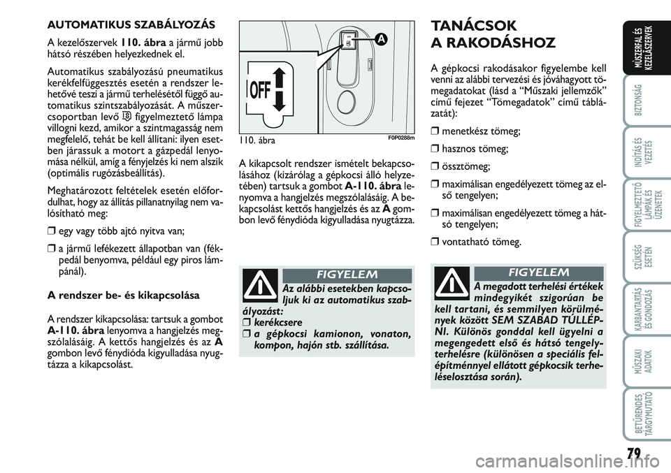FIAT SCUDO 2012 Kezelési és karbantartási útmutató (in Hungarian) 79
BIZTONSÁG
INDÍTÁS ÉS
VEZETÉS
FIGYELMEZTETŐ
LÁMPÁK ÉS
ÜZENETEK
SZÜKSÉG
ESETÉN
KARBANTARTÁS
ÉS GONDOZÁS
MŰSZAKI
ADATOK
BETŰRENDES
TÁ R G Y M U TAT Ó
MÙSZERFAL ÉS
KEZELÃSZERVE FIAT SCUDO 2012 Kezelési és karbantartási útmutató (in Hungarian) 79
BIZTONSÁG
INDÍTÁS ÉS
VEZETÉS
FIGYELMEZTETŐ
LÁMPÁK ÉS
ÜZENETEK
SZÜKSÉG
ESETÉN
KARBANTARTÁS
ÉS GONDOZÁS
MŰSZAKI
ADATOK
BETŰRENDES
TÁ R G Y M U TAT Ó
MÙSZERFAL ÉS
KEZELÃSZERVE