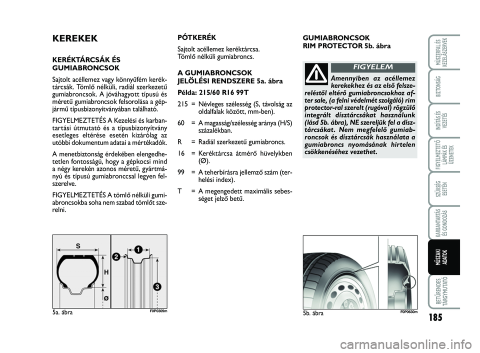 FIAT SCUDO 2013  Kezelési és karbantartási útmutató (in Hungarian) 185
FIGYELMEZTETŐ
LÁMPÁK ÉS
ÜZENETEK
BETŰRENDES
TÁ R G Y M U TAT Ó
MÙSZERFAL ÉS
KEZELÃSZERVEK
BIZTONSÁG
INDÍTÁS ÉS
VEZETÉS
SZÜKSÉG 
ESETÉN
KARBANTARTÁS
ÉS GONDOZÁS
MŰSZAKI 
ADAT
