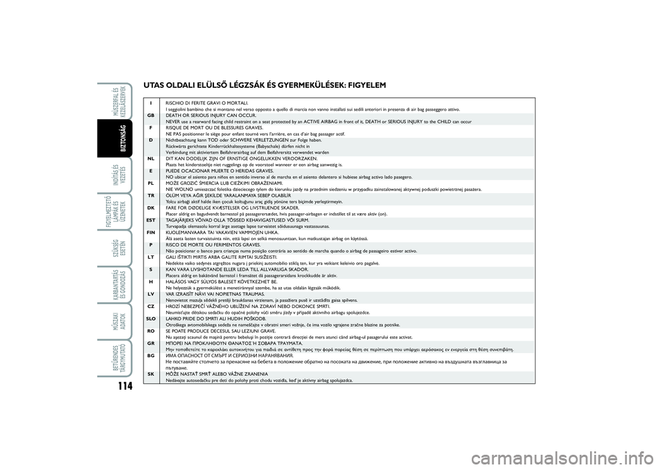 FIAT SCUDO 2014 Kezelési és karbantartási útmutató (in Hungarian) 114INDÍTÁS ÉS
VEZETÉSFIGYELMEZTETŐ
LÁMPÁK ÉS
ÜZENETEKSZÜKSÉG
ESETÉNKARBANTARTÁS
ÉS GONDOZÁSMŰSZAKI
ADATOKBETŰRENDES
TÁ R G Y M U TAT ÓMÙSZERFAL ÉS
KEZELÃSZERVEKBIZTONSÁG
UTAS FIAT SCUDO 2014 Kezelési és karbantartási útmutató (in Hungarian) 114INDÍTÁS ÉS
VEZETÉSFIGYELMEZTETŐ
LÁMPÁK ÉS
ÜZENETEKSZÜKSÉG
ESETÉNKARBANTARTÁS
ÉS GONDOZÁSMŰSZAKI
ADATOKBETŰRENDES
TÁ R G Y M U TAT ÓMÙSZERFAL ÉS
KEZELÃSZERVEKBIZTONSÁG
UTAS