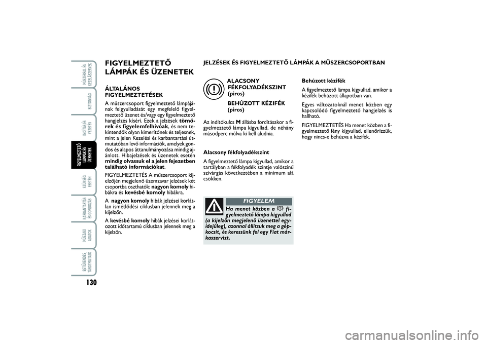 FIAT SCUDO 2014 Kezelési és karbantartási útmutató (in Hungarian) 130SZÜKSÉG
ESETÉNKARBANTARTÁS
ÉS GONDOZÁSMŰSZAKI
ADATOKBETŰRENDES
TÁ R G Y M U TAT ÓMÙSZERFAL ÉS
KEZELÃSZERVEKBIZTONSÁGINDÍTÁS ÉS
VEZETÉSFIGYELMEZTETŐ
LÁMPÁK ÉS
ÜZENETEK
FIGYE FIAT SCUDO 2014 Kezelési és karbantartási útmutató (in Hungarian) 130SZÜKSÉG
ESETÉNKARBANTARTÁS
ÉS GONDOZÁSMŰSZAKI
ADATOKBETŰRENDES
TÁ R G Y M U TAT ÓMÙSZERFAL ÉS
KEZELÃSZERVEKBIZTONSÁGINDÍTÁS ÉS
VEZETÉSFIGYELMEZTETŐ
LÁMPÁK ÉS
ÜZENETEK
FIGYE