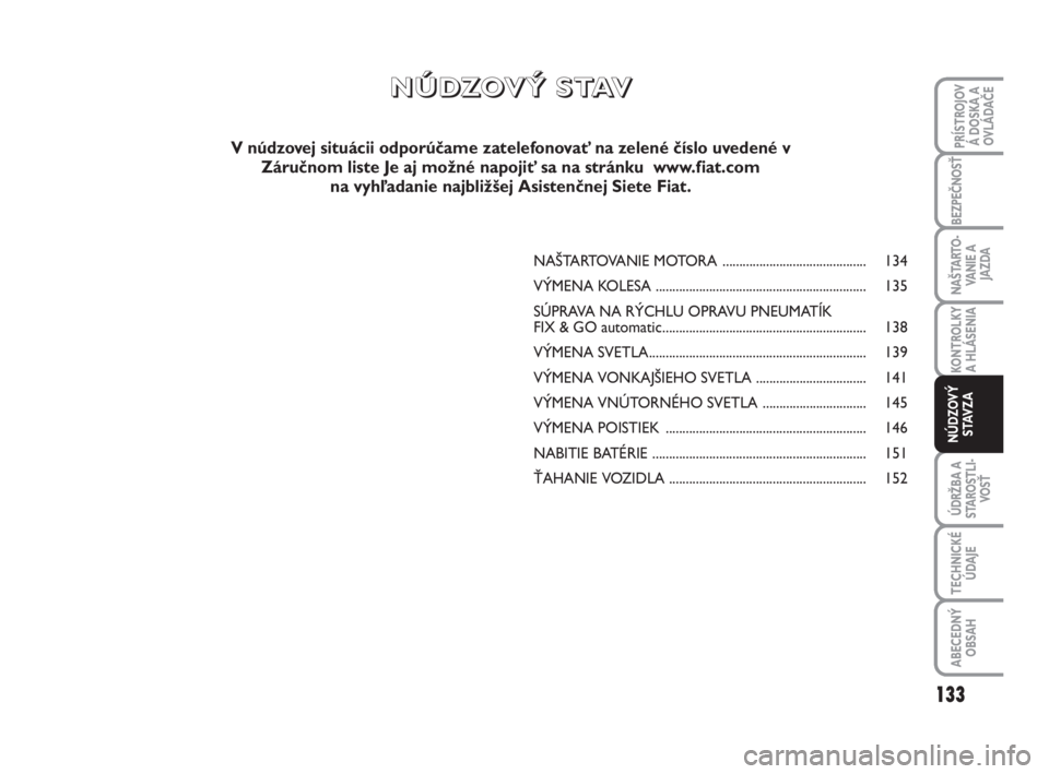 FIAT SCUDO 2010 Návod na použitie a údržbu (in Slovak) NAŠTARTOVANIE MOTORA ........................................... 134
VÝMENA KOLESA ............................................................... 135
SÚPRAVA NA RÝCHLU OPRAVU PNEUMATÍK
FIX & GO FIAT SCUDO 2010 Návod na použitie a údržbu (in Slovak) NAŠTARTOVANIE MOTORA ........................................... 134
VÝMENA KOLESA ............................................................... 135
SÚPRAVA NA RÝCHLU OPRAVU PNEUMATÍK
FIX & GO
