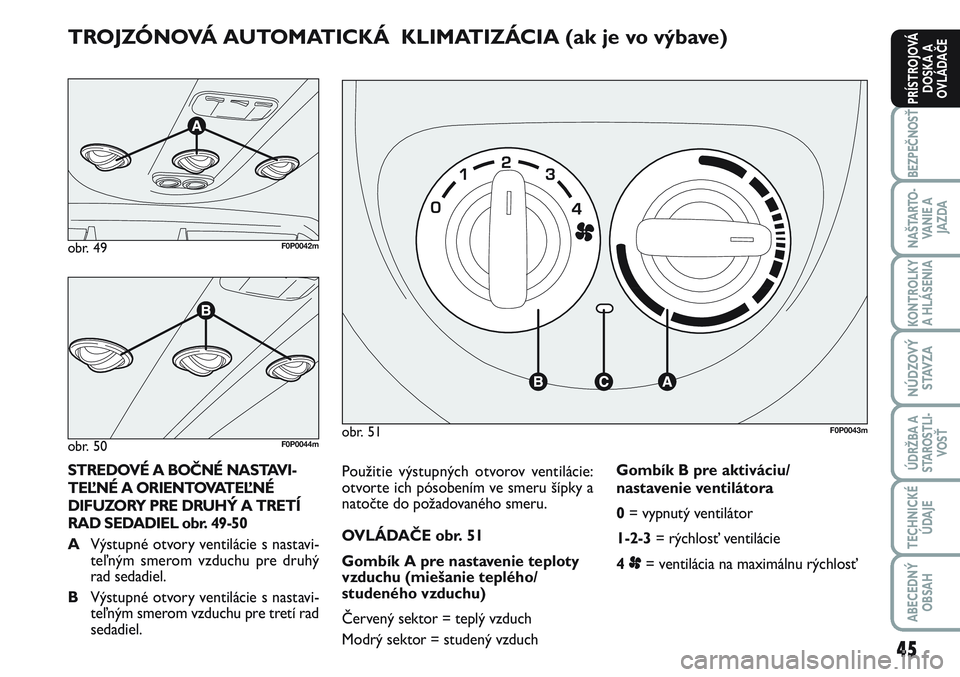 FIAT SCUDO 2012 Návod na použitie a údržbu (in Slovak) 45
BEZPEČNOSŤ
NAŠTARTO-
VA N I E A
JAZDA
KONTROLKY
A HLÁSENIA
NÚDZOVÝ
STAVZA
ÚDRŽBA A
STAROSTLI-
VOSŤ
TECHNICKÉ
ÚDAJE
ABECEDNÝ
OBSAH
PRÍSTROJOVÁ
DOSKA A
OVLÁDAČE
Použitie výstupný FIAT SCUDO 2012 Návod na použitie a údržbu (in Slovak) 45
BEZPEČNOSŤ
NAŠTARTO-
VA N I E A
JAZDA
KONTROLKY
A HLÁSENIA
NÚDZOVÝ
STAVZA
ÚDRŽBA A
STAROSTLI-
VOSŤ
TECHNICKÉ
ÚDAJE
ABECEDNÝ
OBSAH
PRÍSTROJOVÁ
DOSKA A
OVLÁDAČE
Použitie výstupný