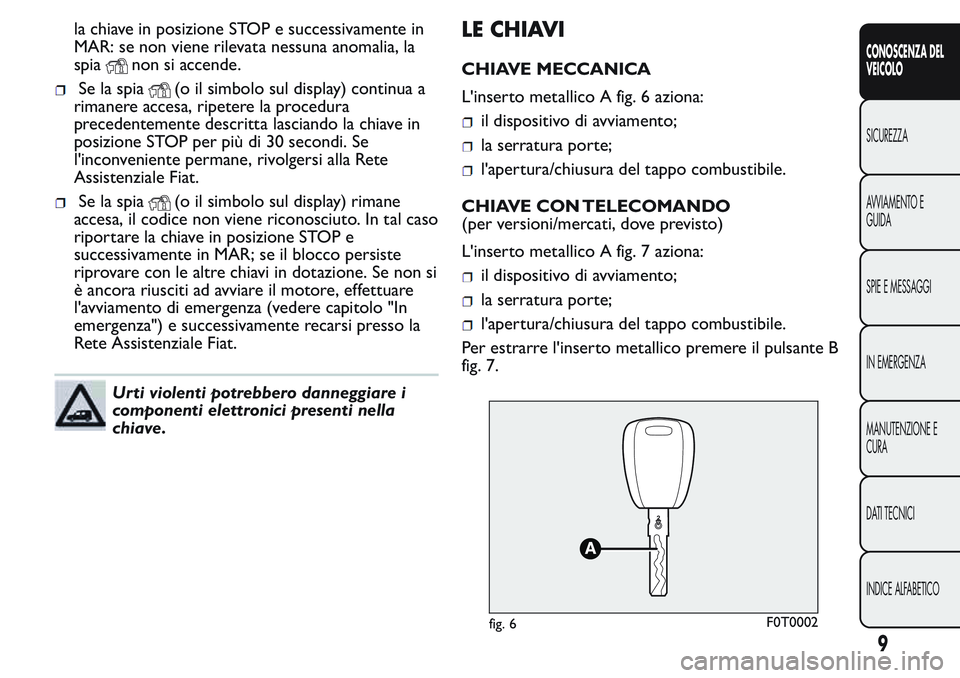 FIAT FIORINO 2017 Libretto Uso Manutenzione (in Italian) la chiave in posizione STOP e successivamente in
MAR: se non viene rilevata nessuna anomalia, la
spia
non si accende.
Se la spia(o il simbolo sul display) continua a
rimanere accesa, ripetere la proce FIAT FIORINO 2017 Libretto Uso Manutenzione (in Italian) la chiave in posizione STOP e successivamente in
MAR: se non viene rilevata nessuna anomalia, la
spia
non si accende.
Se la spia(o il simbolo sul display) continua a
rimanere accesa, ripetere la proce