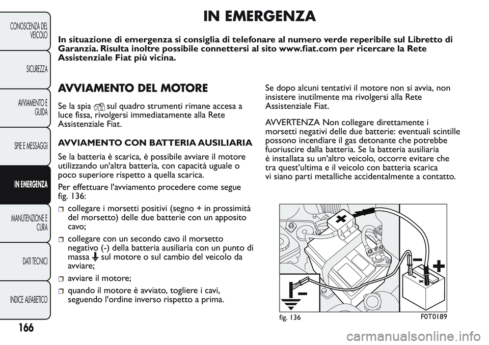 FIAT FIORINO 2017 Libretto Uso Manutenzione (in Italian) IN EMERGENZA
In situazione di emergenza si consiglia di telefonare al numero verde reperibile sul Libretto di
Garanzia. Risulta inoltre possibile connettersi al sito www.fiat.com per ricercare la Rete FIAT FIORINO 2017 Libretto Uso Manutenzione (in Italian) IN EMERGENZA
In situazione di emergenza si consiglia di telefonare al numero verde reperibile sul Libretto di
Garanzia. Risulta inoltre possibile connettersi al sito www.fiat.com per ricercare la Rete