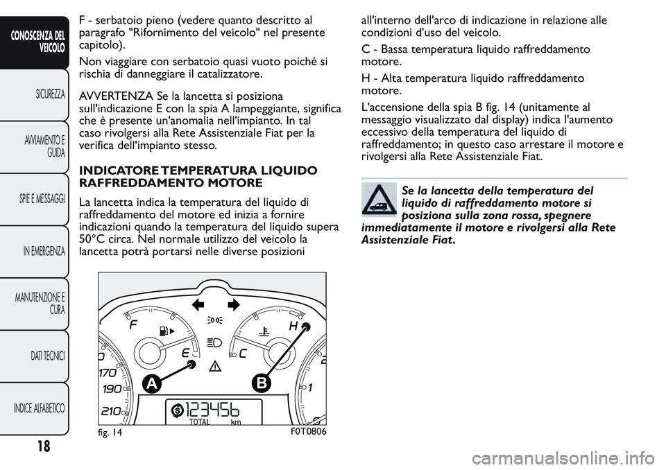 FIAT FIORINO 2017 Libretto Uso Manutenzione (in Italian) F - serbatoio pieno (vedere quanto descritto al
paragrafo "Rifornimento del veicolo" nel presente
capitolo).
Non viaggiare con serbatoio quasi vuoto poiché si
rischia di danneggiare il catali FIAT FIORINO 2017 Libretto Uso Manutenzione (in Italian) F - serbatoio pieno (vedere quanto descritto al
paragrafo "Rifornimento del veicolo" nel presente
capitolo).
Non viaggiare con serbatoio quasi vuoto poiché si
rischia di danneggiare il catali