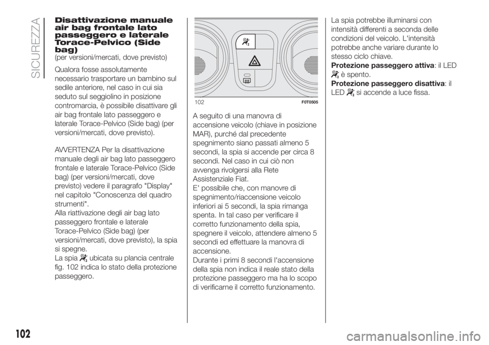 FIAT FIORINO 2019 Libretto Uso Manutenzione (in Italian) Disattivazione manuale
air bag frontale lato
passeggero e laterale
Torace-Pelvico (Side
bag)
(per versioni/mercati, dove previsto)
Qualora fosse assolutamente
necessario trasportare un bambino sul
sed FIAT FIORINO 2019 Libretto Uso Manutenzione (in Italian) Disattivazione manuale
air bag frontale lato
passeggero e laterale
Torace-Pelvico (Side
bag)
(per versioni/mercati, dove previsto)
Qualora fosse assolutamente
necessario trasportare un bambino sul
sed
