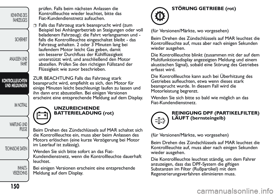 FIAT FIORINO 2017 Betriebsanleitung (in German) prüfen. Falls beim nächsten Anlassen die
Kontrollleuchte wieder leuchtet, bitte das
Fiat-Kundendienstnetz aufsuchen.
Falls das Fahrzeug stark beansprucht wird (zum
Beispiel bei Anhängerbetrieb an S FIAT FIORINO 2017 Betriebsanleitung (in German) prüfen. Falls beim nächsten Anlassen die
Kontrollleuchte wieder leuchtet, bitte das
Fiat-Kundendienstnetz aufsuchen.
Falls das Fahrzeug stark beansprucht wird (zum
Beispiel bei Anhängerbetrieb an S