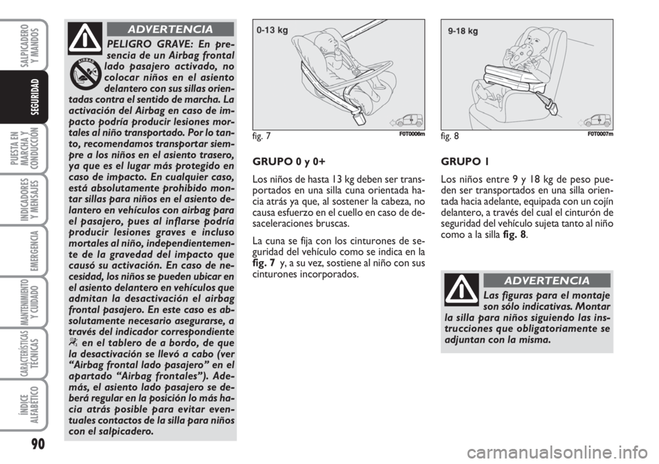 FIAT FIORINO 2007 Manual de Empleo y Cuidado (in Spanish) 90
PUESTA EN
MARCHA Y
CONDUCCIÓN
INDICADORES
Y MENSAJES
EMERGENCIA
MANTENIMIENTOY CUIDADO
CARACTERÍSTICASTÉCNICAS
ÍNDICE
ALFABÉTICO
SALPICADERO
Y MANDOS
SEGURIDAD
PELIGRO GRAVE: En pre-
sencia de FIAT FIORINO 2007 Manual de Empleo y Cuidado (in Spanish) 90
PUESTA EN
MARCHA Y
CONDUCCIÓN
INDICADORES
Y MENSAJES
EMERGENCIA
MANTENIMIENTOY CUIDADO
CARACTERÍSTICASTÉCNICAS
ÍNDICE
ALFABÉTICO
SALPICADERO
Y MANDOS
SEGURIDAD
PELIGRO GRAVE: En pre-
sencia de