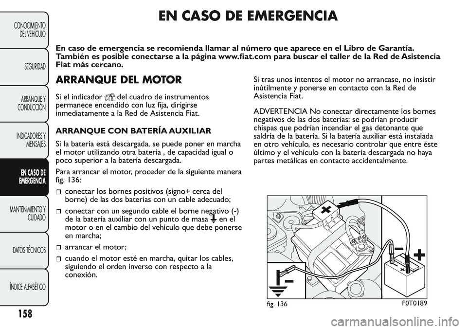 FIAT FIORINO 2017 Manual de Empleo y Cuidado (in Spanish) EN CASO DE EMERGENCIA
En caso de emergencia se recomienda llamar al número que aparece en el Libro de Garantía.
También es posible conectarse a la página www.fiat.com para buscar el taller de la R FIAT FIORINO 2017 Manual de Empleo y Cuidado (in Spanish) EN CASO DE EMERGENCIA
En caso de emergencia se recomienda llamar al número que aparece en el Libro de Garantía.
También es posible conectarse a la página www.fiat.com para buscar el taller de la R