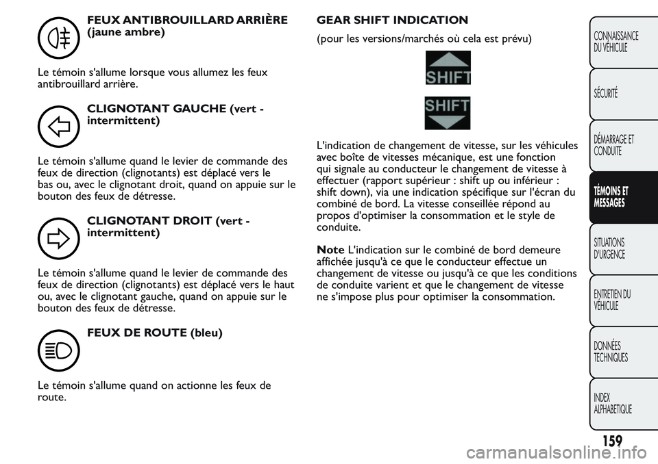 FIAT FIORINO 2017  Notice dentretien (in French) FEUX ANTIBROUILLARD ARRIÈRE
(jaune ambre)
Le témoin s'allume lorsque vous allumez les feux
antibrouillard arrière.
CLIGNOTANT GAUCHE (vert -
intermittent)
Le témoin s'allume quand le levie