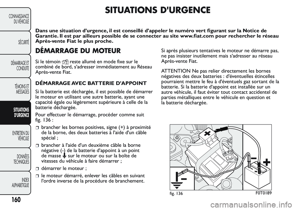 FIAT FIORINO 2017  Notice dentretien (in French) SITUATIONS D'URGENCE
Dans une situation d'urgence, il est conseillé d'appeler le numéro vert figurant sur la Notice de
Garantie. Il est par ailleurs possible de se connecter au site www.