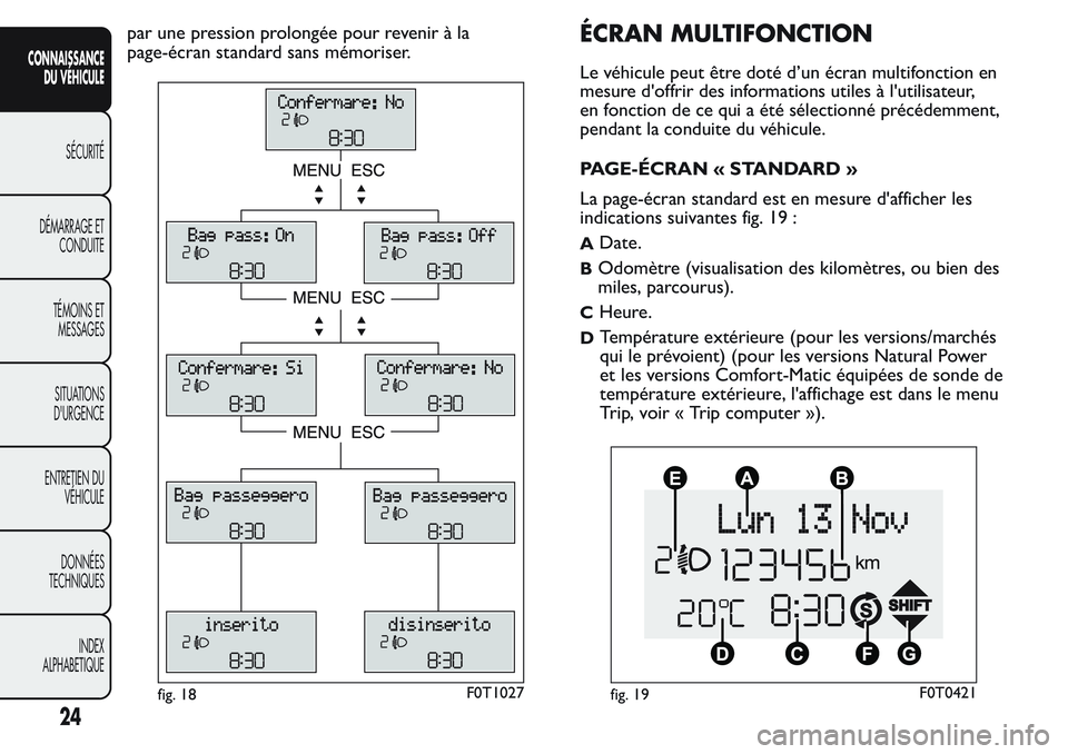FIAT FIORINO 2017  Notice dentretien (in French) par une pression prolongée pour revenir à la
page-écran standard sans mémoriser.ÉCRAN MULTIFONCTION
Le véhicule peut être doté d’un écran multifonction en
mesure d'offrir des informatio
